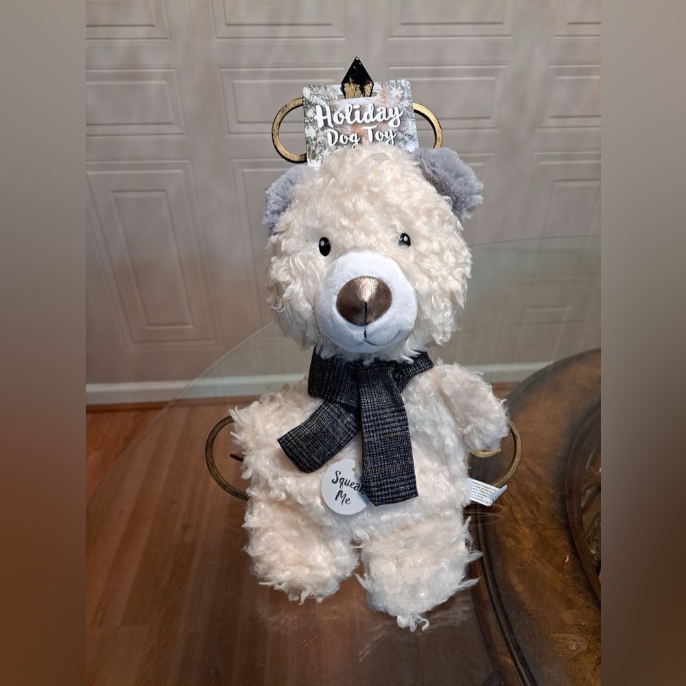 - - Brand New Classic Holiday Teddy Bear Dog Toy  Clinker And With Squeaker..